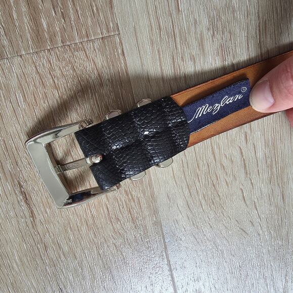 Vintage Mezlan Black Lizard Leather Belt sz 34 Medium Retro Minimalist Classic - Picture 3 of 8